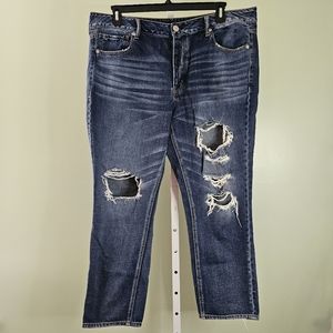 American Eagle Tomgirl Ankle Straight Jeans Distressed Mom Button Fly 18 Reg.